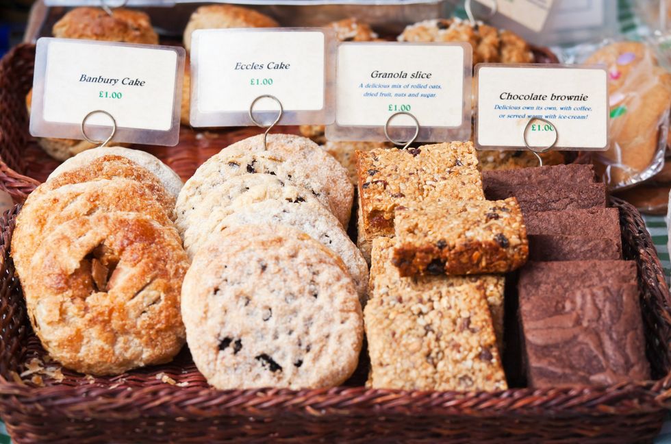 Banbury cakes and other sweets for sale
