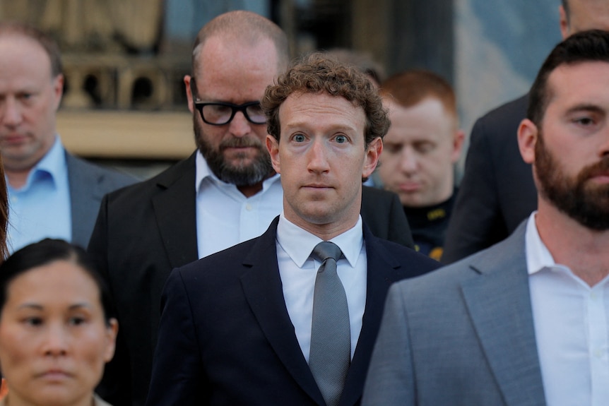Meta Platforms chief executive Mark Zuckerberg pictured leaving court in Los Angeles. 