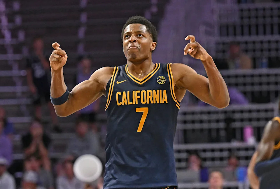 MANHATTAN, KS - NOVEMBER 13: Dai Dai Ames #7 of the California Golden Bears reacts after scoring a basket against the Kansas State Wildcats in the second half at Bramlage Coliseum on November 13, 2025 in Manhattan, Kansas. (Photo by Peter Aiken/Getty Images)
