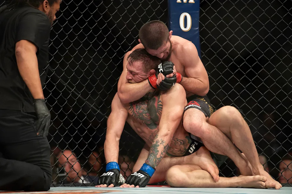 Mixed Martial Arts: UFC 229: Khabib Nurmagomedov (top) in action vs Conor McGregor during Lightweight Championship fight at T-Mobile Arena.
Las Vegas, NV 10/6/2018
CREDIT: John W. McDonough (Photo by John W. McDonough /Sports Illustrated via Getty Images)
(Set Number: X162211 TK1 )