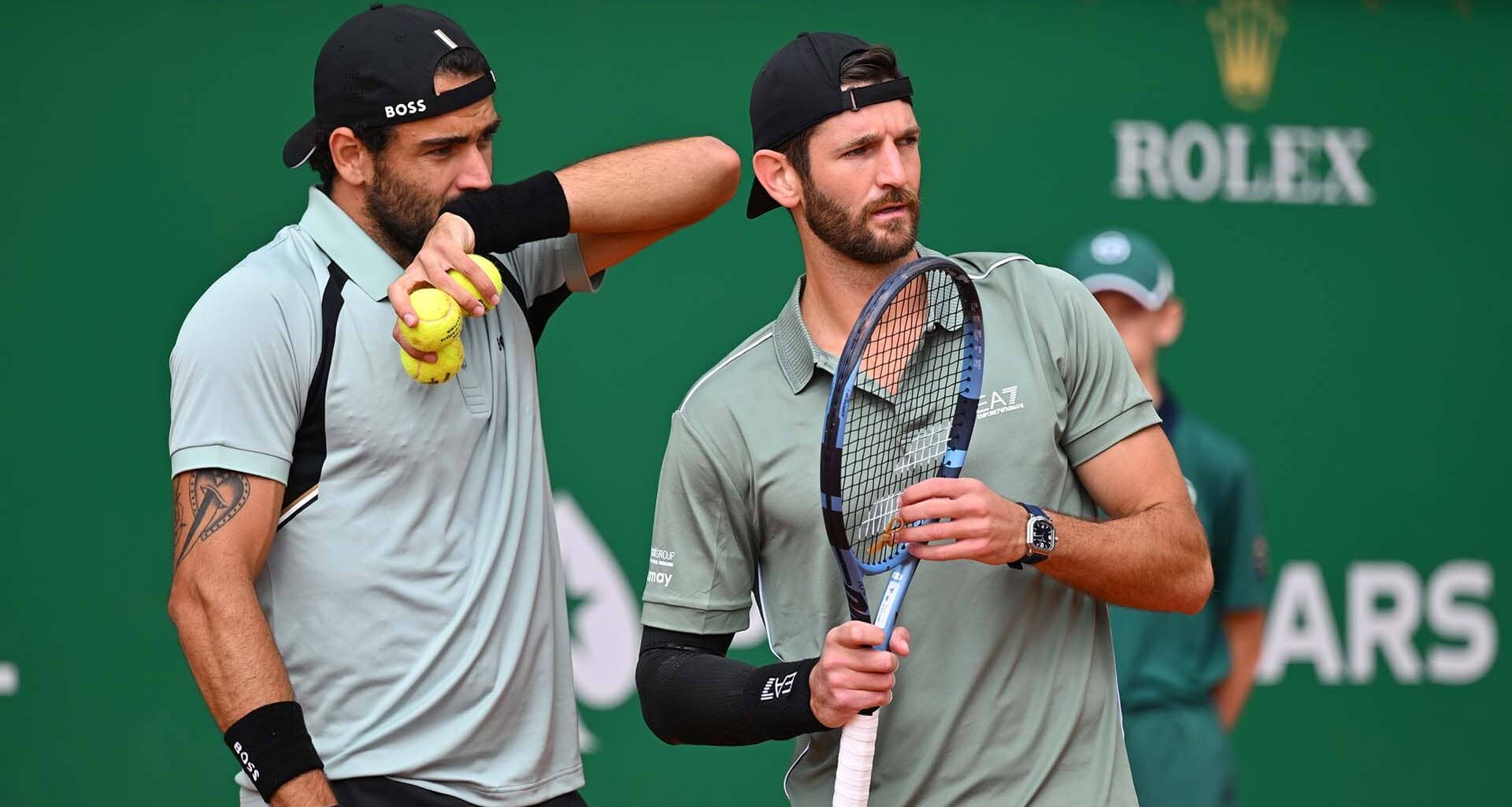 Matteo Berrettini and Andrea Vavassori during their first-round doubles win on Monday in Monte-Carlo.