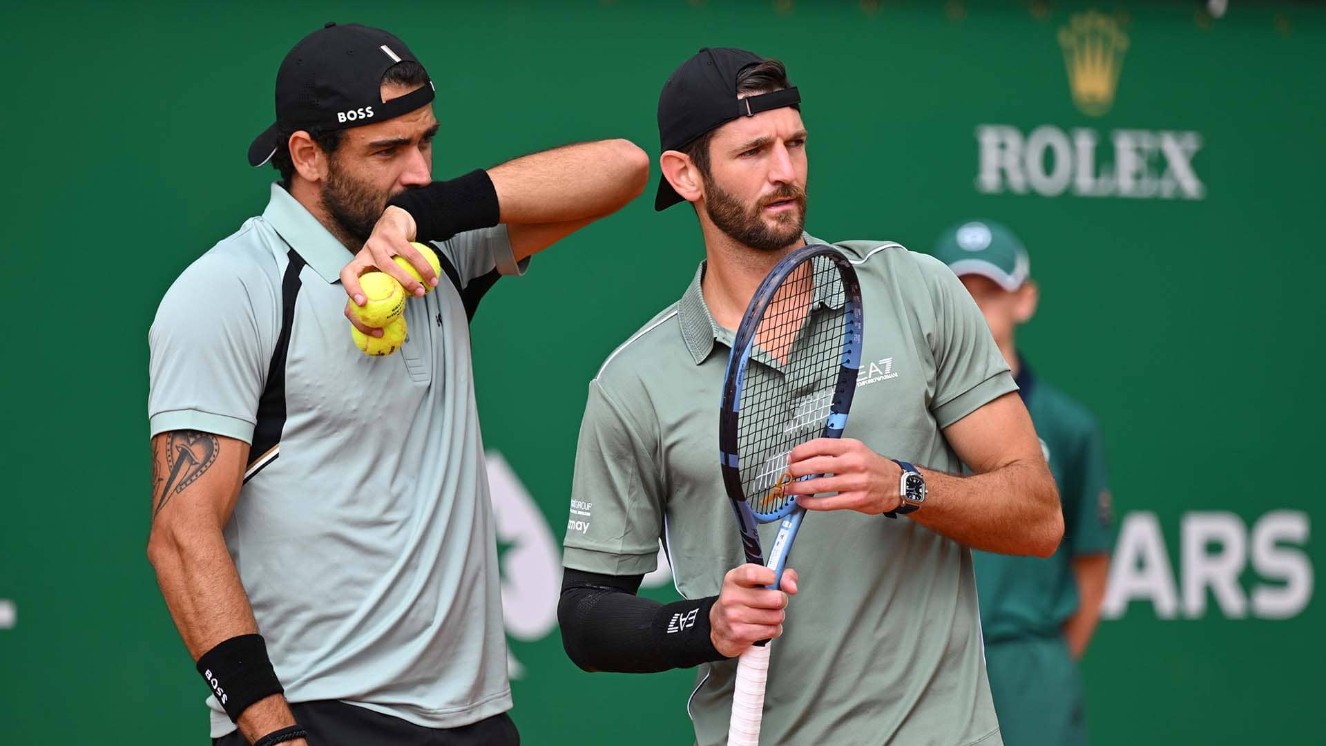 Matteo Berrettini and Andrea Vavassori during their first-round doubles win on Monday in Monte-Carlo.