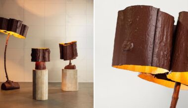biodegradable thermoplastic casts trees into light sculptures