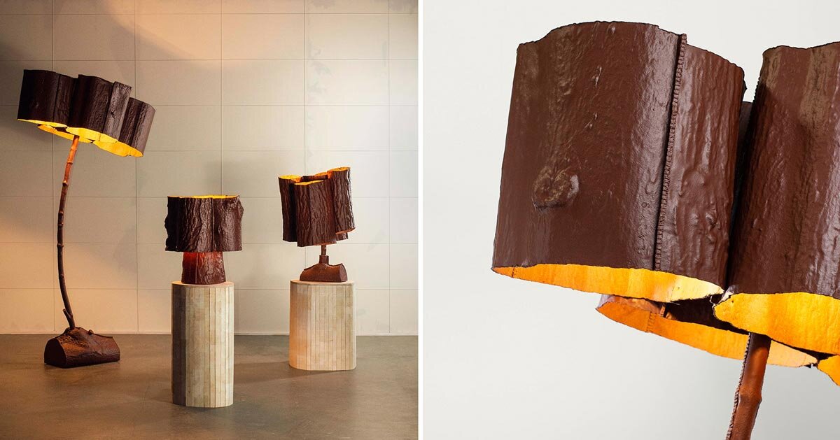 biodegradable thermoplastic casts trees into light sculptures