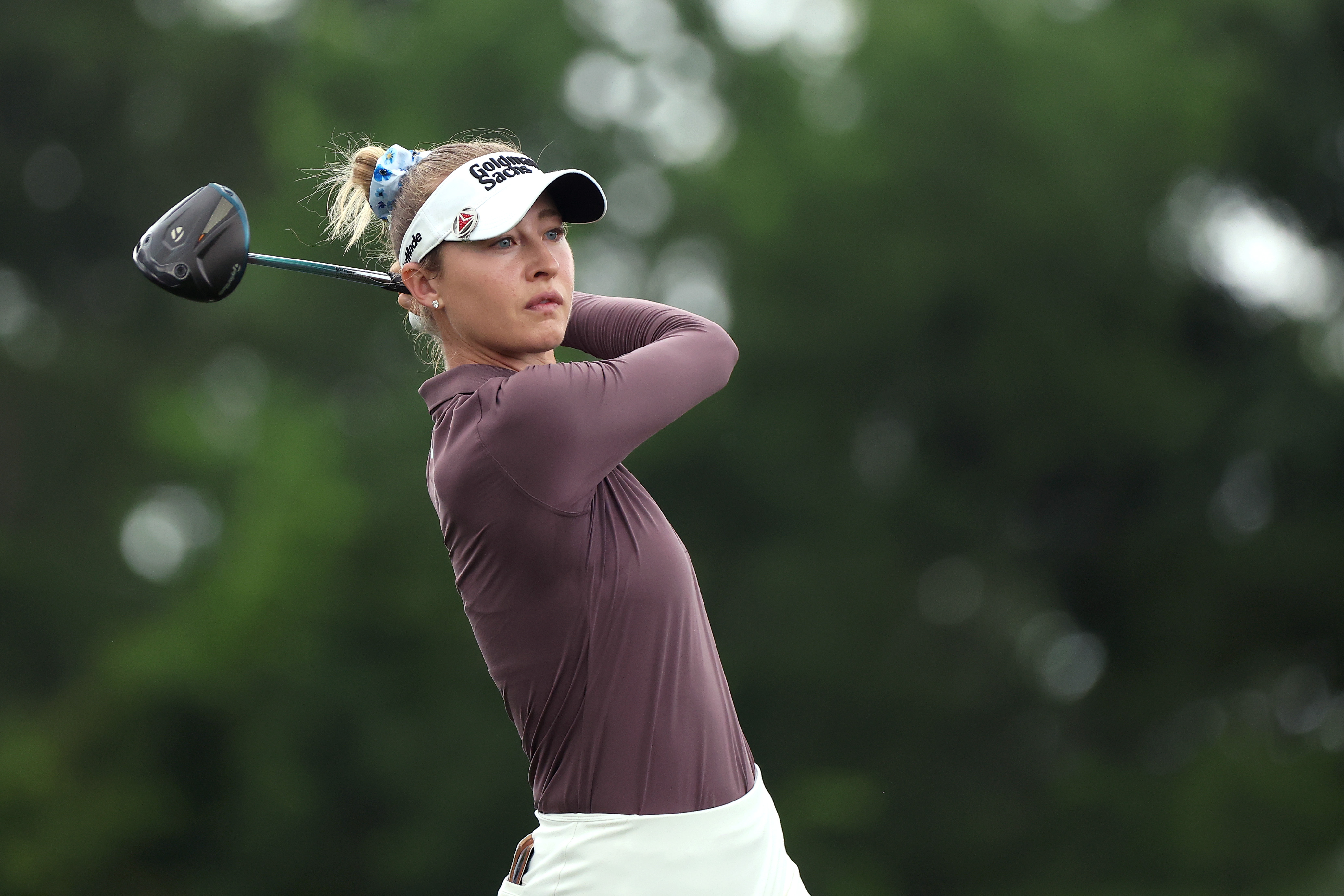Nelly Korda plays her shot from the fifth tee during the second round of The Chevron Championship