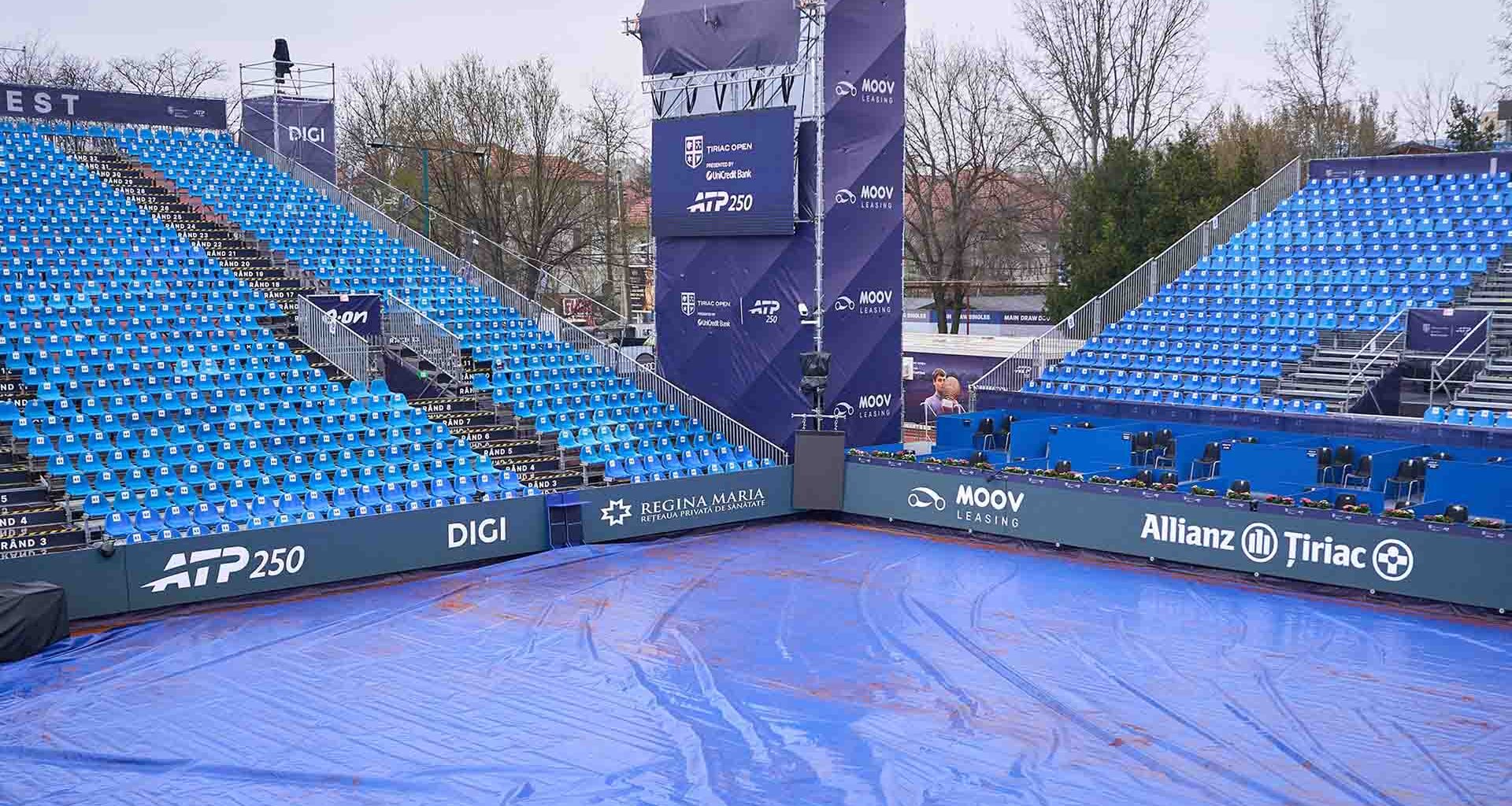 Rain has delayed Thursday's schedule in Bucharest.