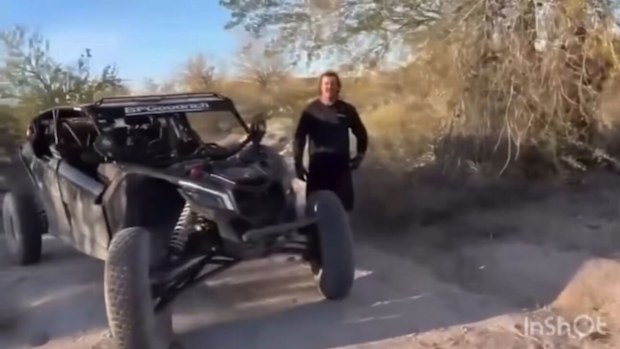 Toby Price is seen on the course.