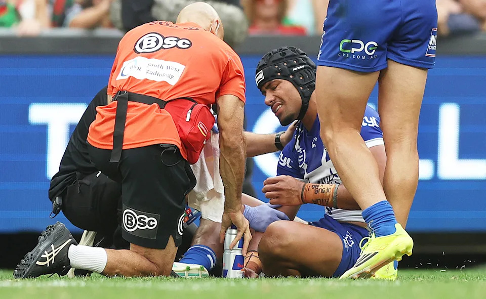 Stephen Crichton, pictured here after suffering a Grade 5 AC joint injury.