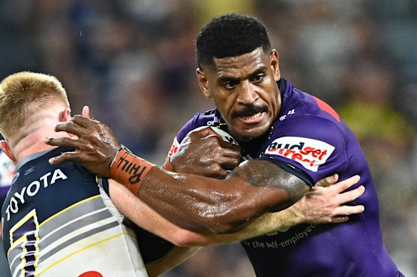 Tui Kamikamica in action for the Storm against North Queensland. He had a stroke following the game.