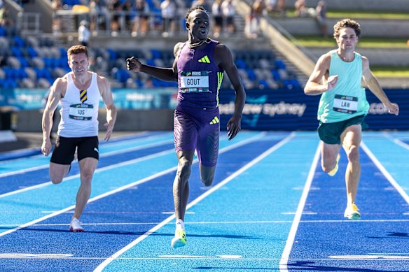 Yes, it’s real: Gout Gout crosses the finish line.
