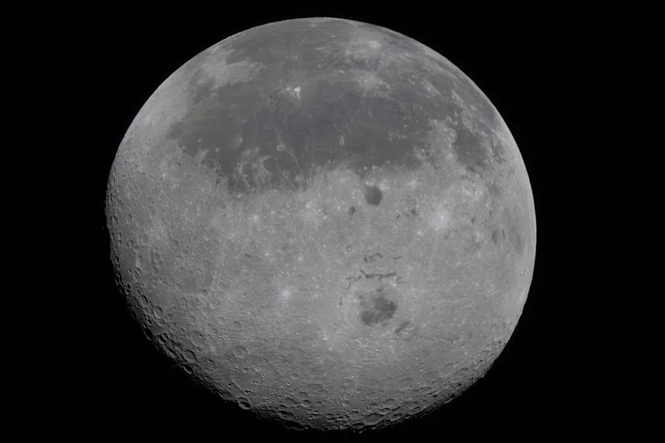 The near side of the moon seen from earth. 