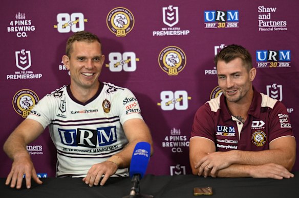 Happy campers: Tom Trbojevic and Kieran Foran after Thursday’s win.
