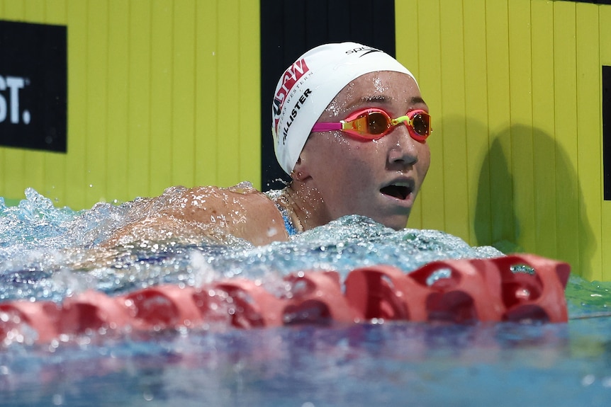 Lani Pallister touches the wall