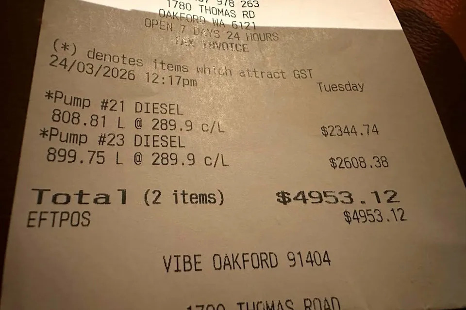 A recent showing the price of a full tank of diesel in Western Australia.