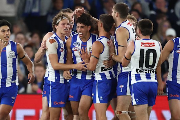 Cooper Trembath celebrates a goal.