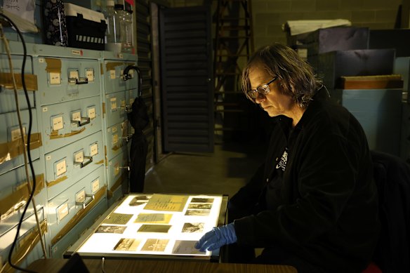 Harry Hollinsworth at the Fairfax archives warehouse.