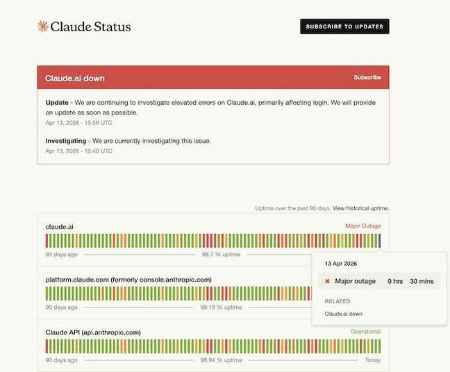 Screenshot of 4-13-26 outage Screenshot of 4-13-26 outage