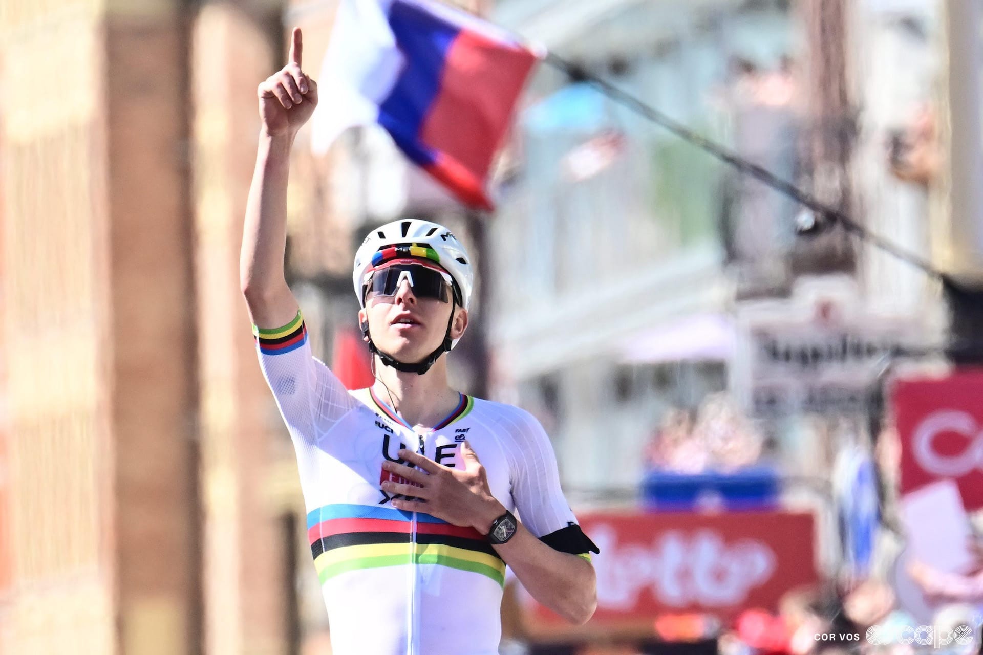 Pogačar wins third Liège-Bastogne-Liège in a row as runner-up Seixas goes the distance