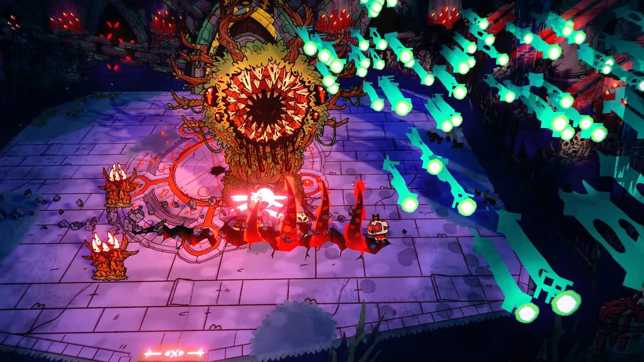 A screenshot of a video game, showing a dungeon, and several monsters.