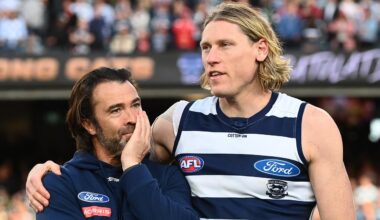 Mark Blicavs game 300 for Geelong Cats, vs Western Bulldogs, former steeplechaser, Tom Hawkins and Patrick Dangerfield interview, what position does he play, latest news