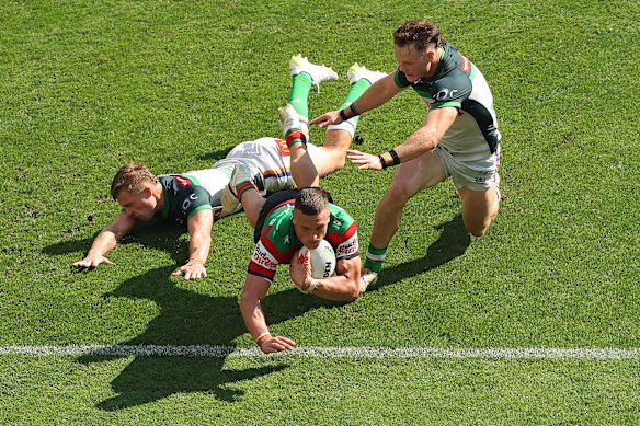 Jack Wighton pulls one back for South Sydney.