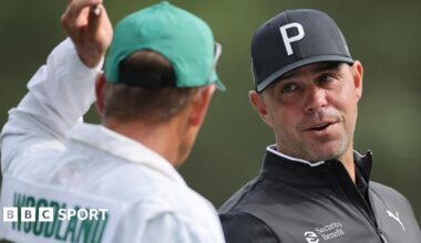 Gary Woodland and his caddie Brennan Little at the 2026 Masters