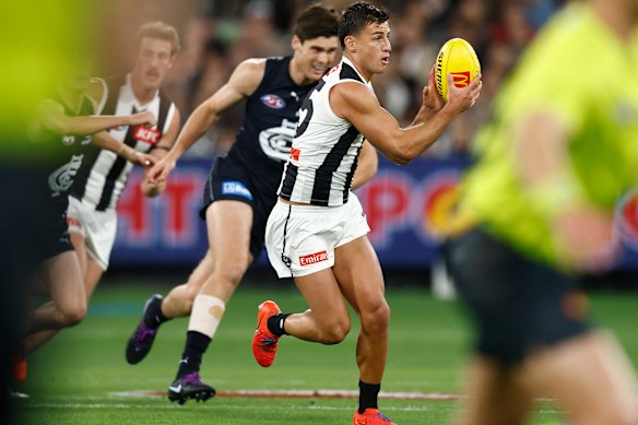 Nick Daicos during tonight’s clash. 