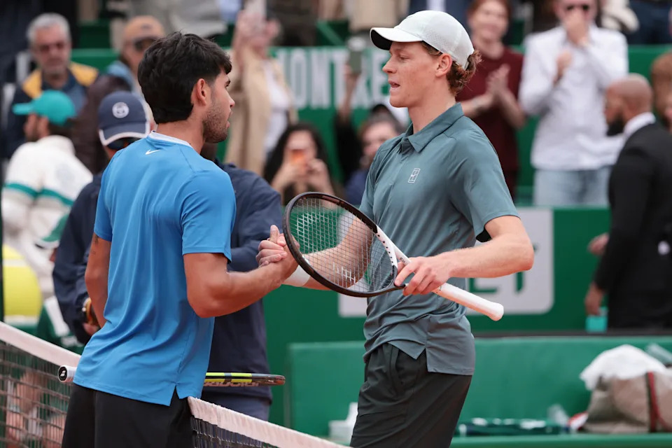 Pictured left to right, reigning French Open champion Carlos Alcaraz and Jannik Sinner.