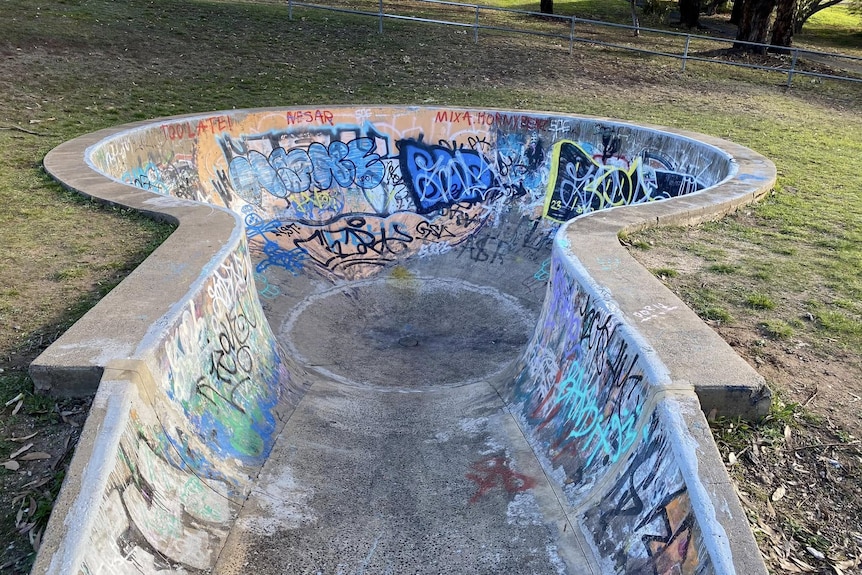 The advanced concrete bowl at the Corio Skate Bowl.