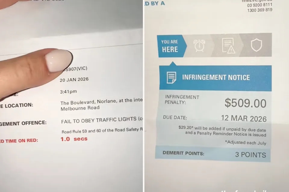 Victoria Police infringement for running red light.