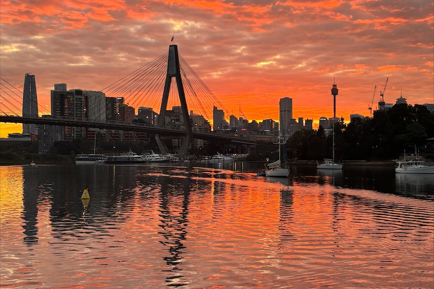 A sunrise over Sydney's city skyline.