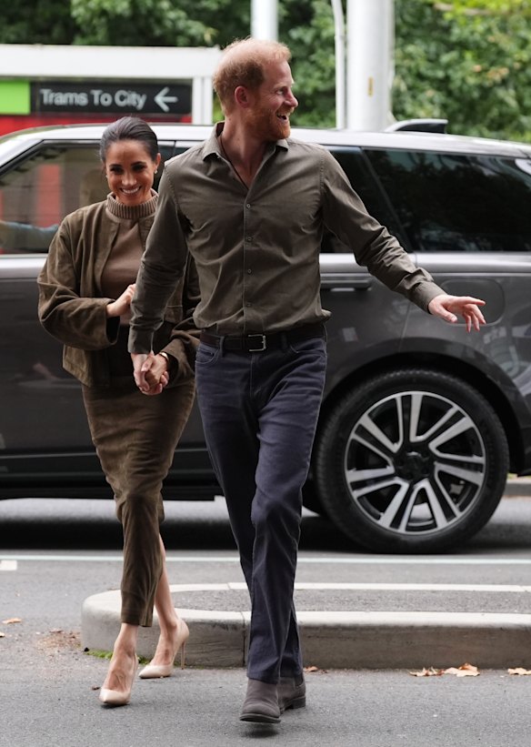 Meghan, Duchess of Sussex, wearing a skirt and jacket from Byron Bay-based label St Agni.