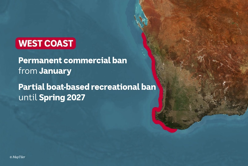 A map showing the West Coast fishery on a map