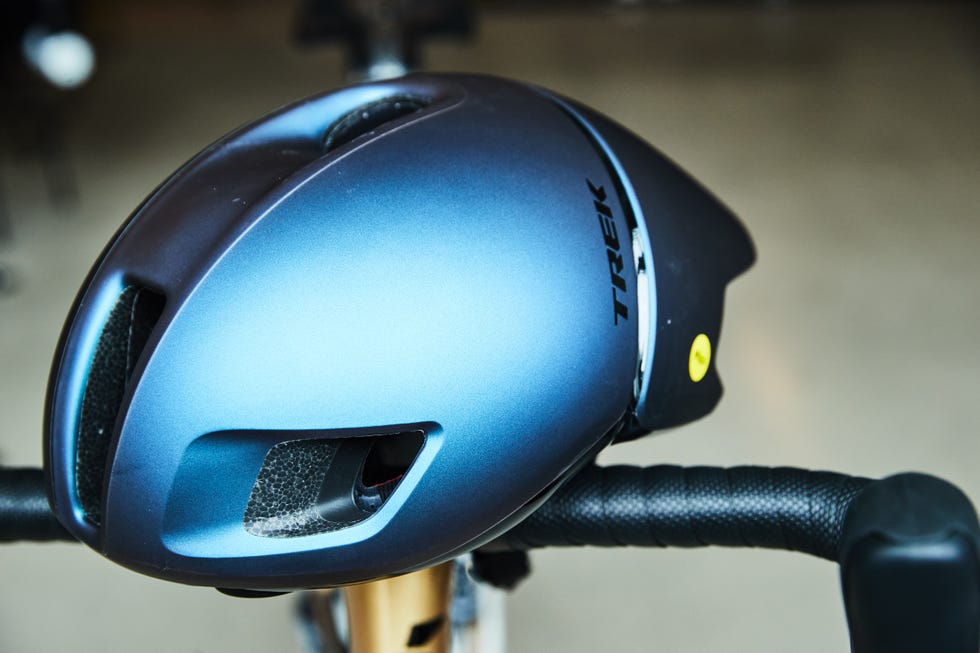 BKE Bicycle helmet resting on handlebars