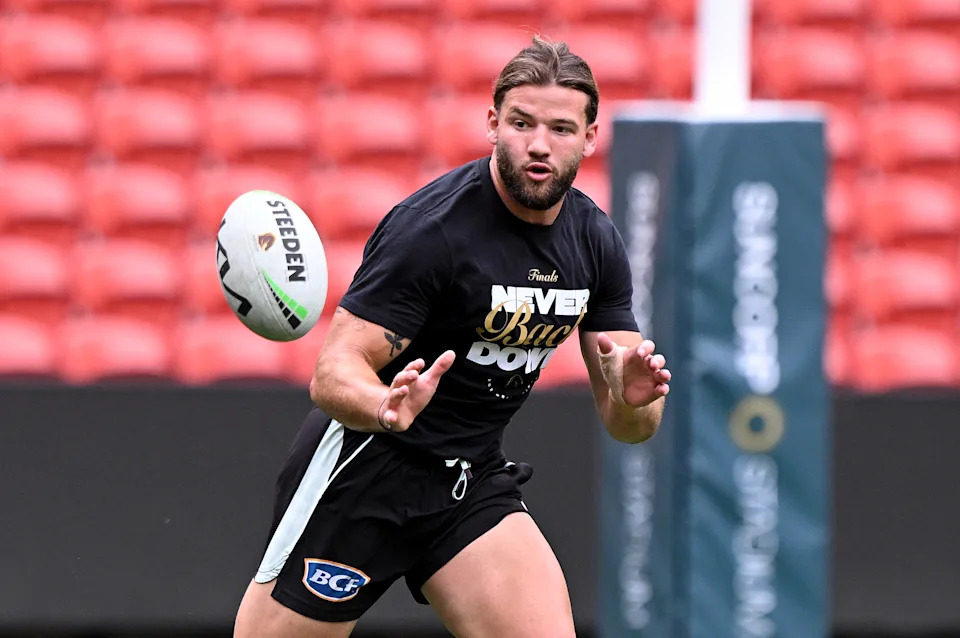 Patrick Carrigan catches the ball during training.
