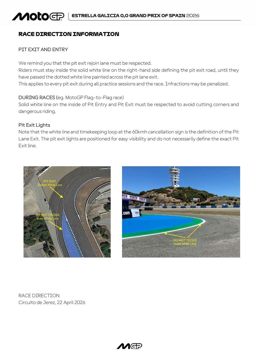 MotoGP race direction's pre-race notes for Jerez