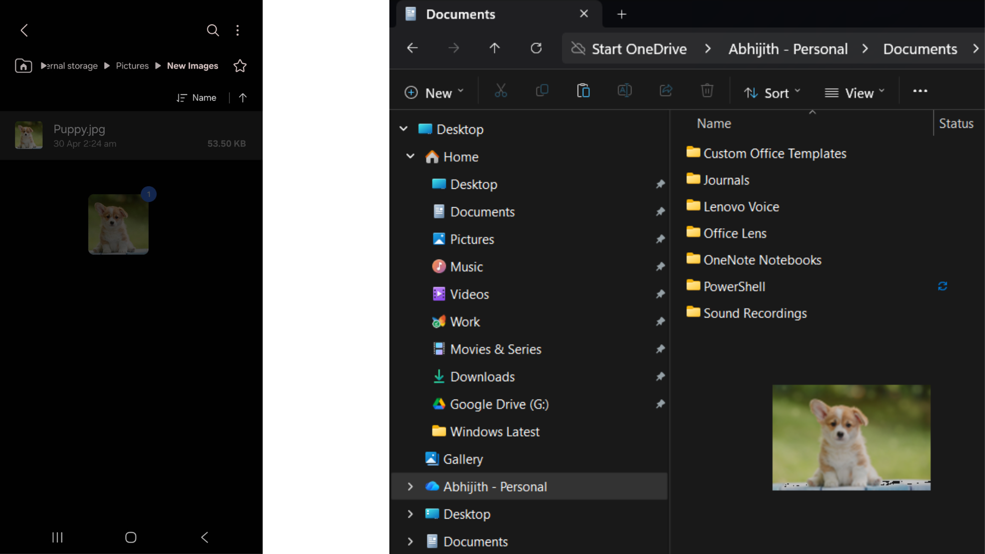 dragging and dropping image from Galaxy Phone to Windows PC using Multi control