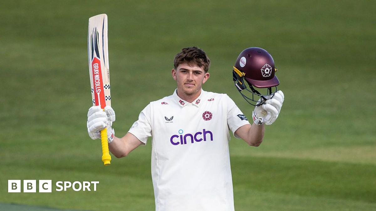 Northants' James Sales celebrates reaching his century against Middlesex