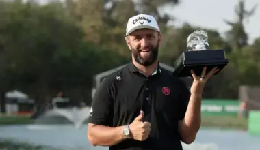 Jon Rahm of Team Legion XIII holds the winner’s trophy after his victory in the fourth round of the LIV Golf tournament in Mexico City.