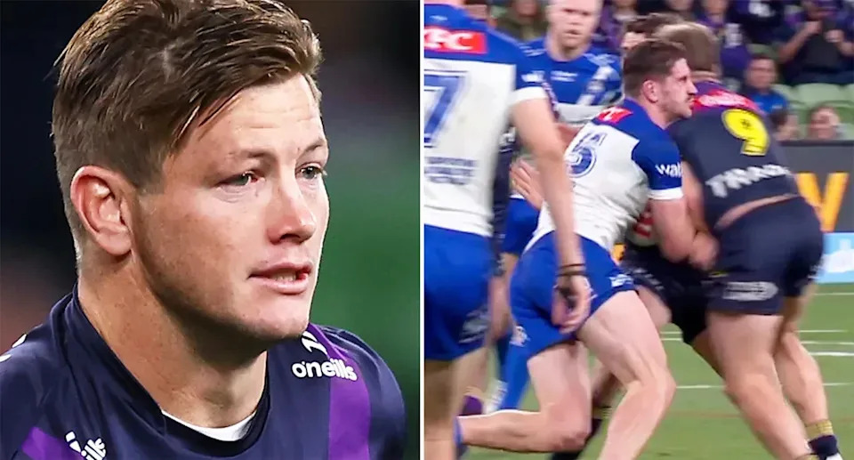Harry Grant copped a two-week ban for a shoulder charge because the Storm were unwilling to risk an extra suspension. Image: Getty/Fox League