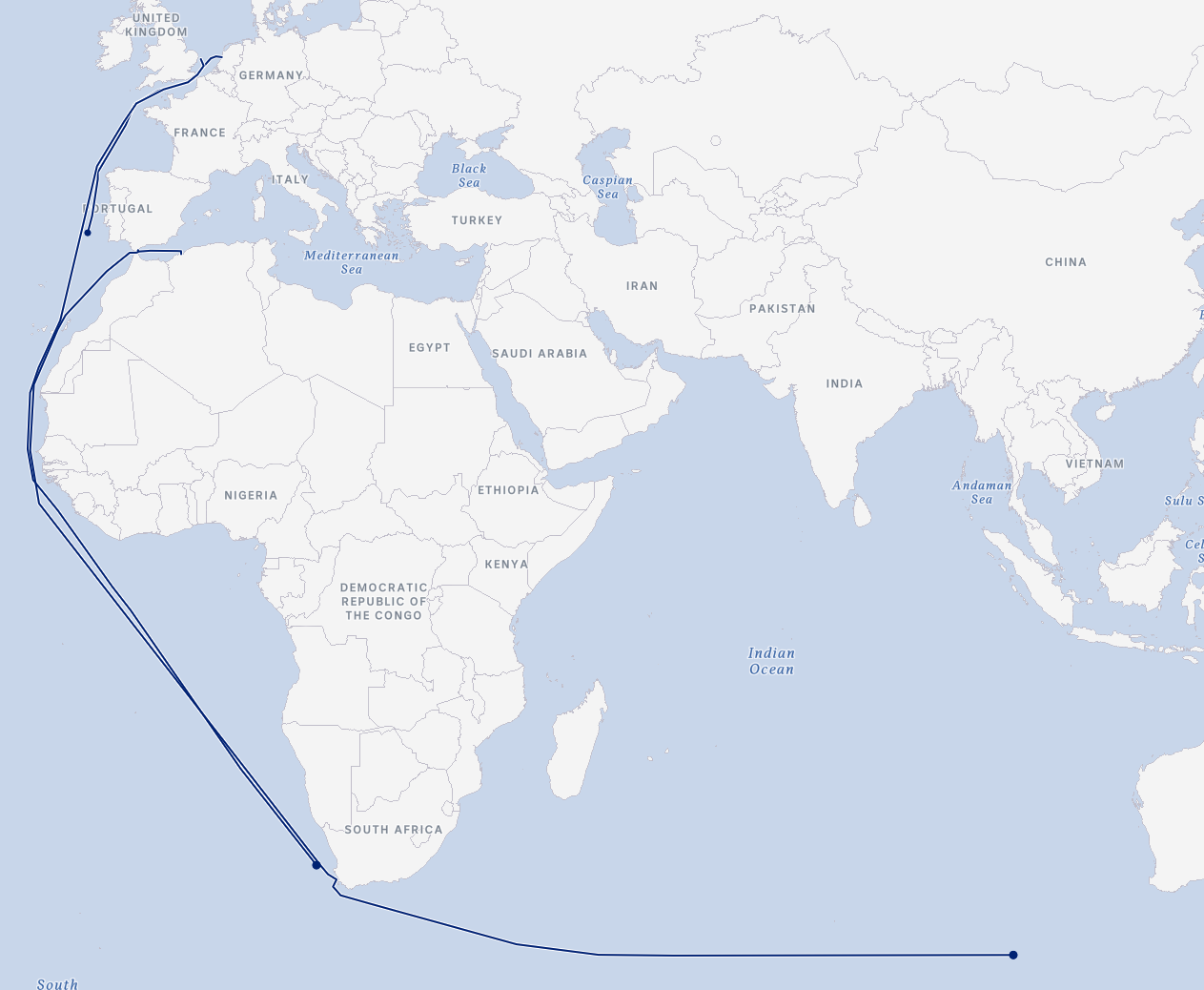 A map shows multiple shipping route lines running from the UK, Netherlands and Algeria to Australia.