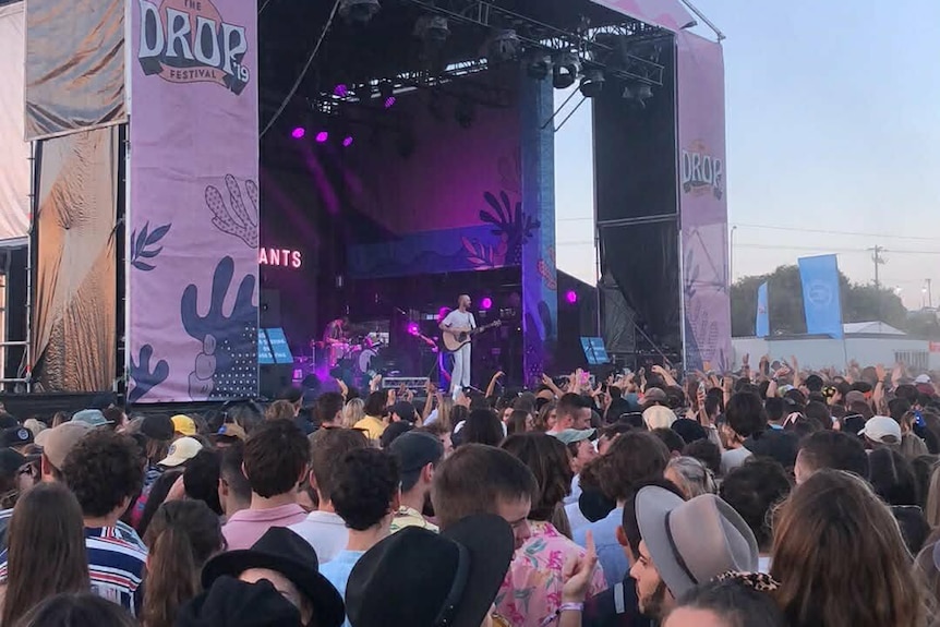 A crowd in front of The Drop Festival stage. 