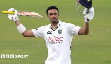 Emilio Gay celebrates scoring a century