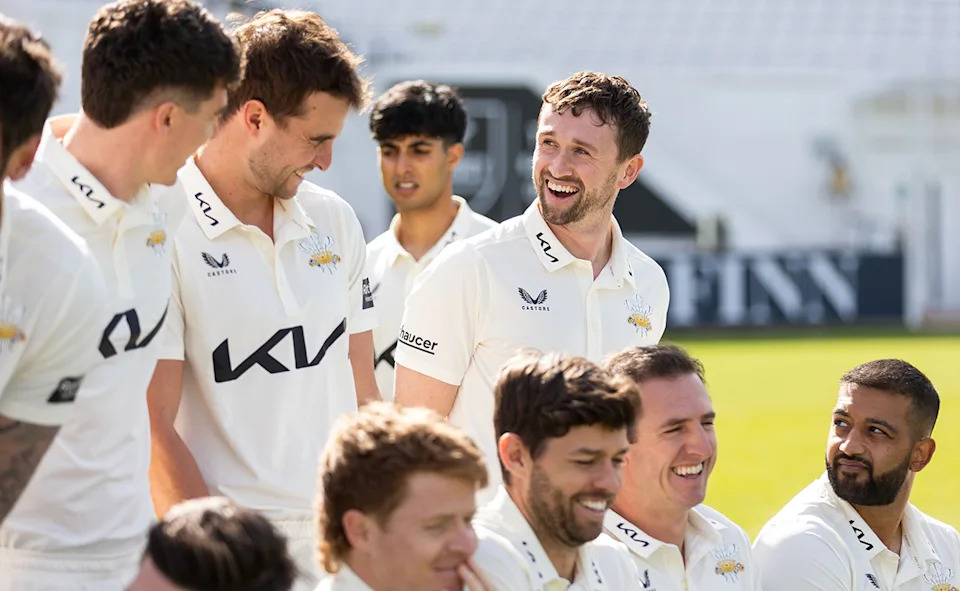 Cameron Steel, pictured here with Surrey teammates in March.