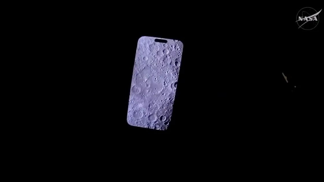 An iPhone showing an image of the moon.