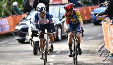 Remco Evenepoel and Mattias Skjelmose ride side by side in the final of the Amstel Gold Race 2026