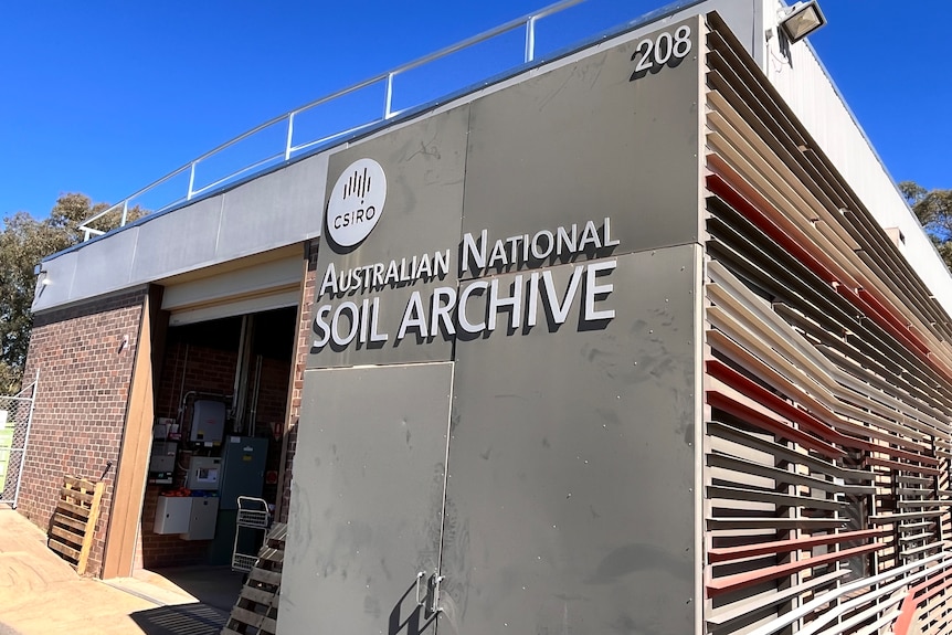 The exterior of a building with a sign saying Australian National Soil Archive.
