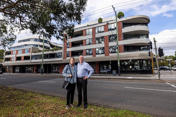 Residents Fiona McAllister and Nick McCaffrey outside the Hedgeley development on Belgrave Road where Love Athletica is a tenant on the ground floor and they live in an apartment on the second floor.