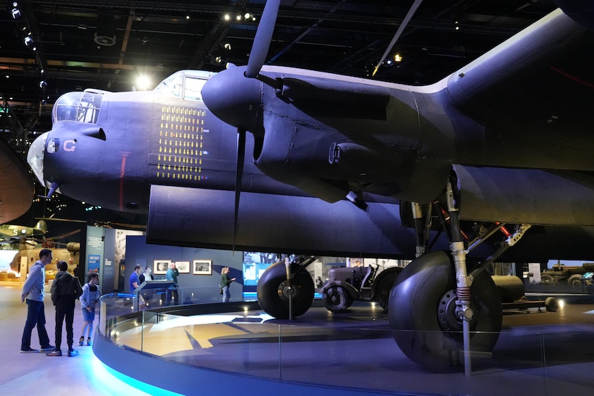 A World War II bomber plane in a military museum.