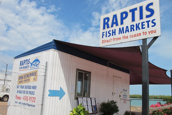 photo of shed with raptis fish markets sign.